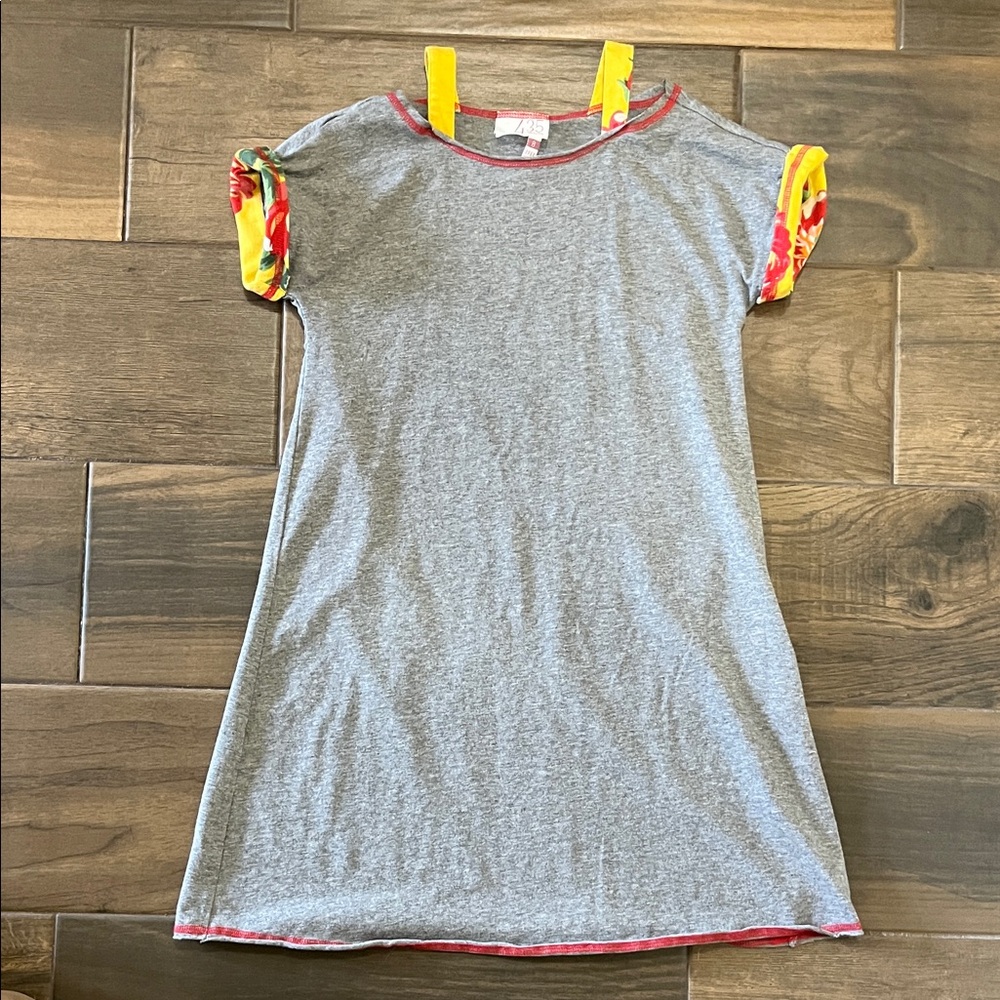 Matilda Jane Gray Dress with Yellow and Red Accents